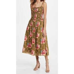 Charina Sarte‎ Allie Milkmaid Midi Sleeveless Dress Pockets Green Size Small